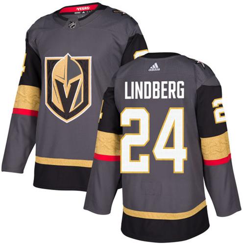 Adidas Men Vegas Golden Knights #24 Oscar Lindberg Grey Home Authentic Stitched NHL Jersey->more nhl jerseys->NHL Jersey